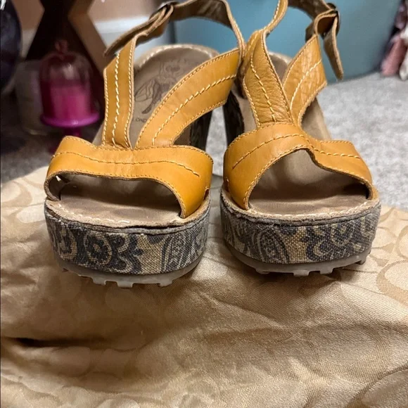 Fly London Women's Yellow Wedge Sandals - Picture 4 of 7